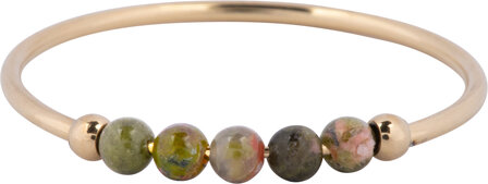Charmin&#039;s Anxiety Ring NaturalStones Unakiet Beads Goudkleurig R1339