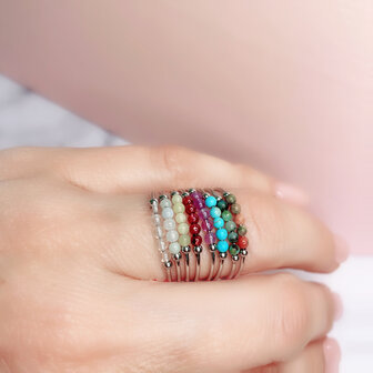 Charmin&#039;s Anxiety Ring NaturalStones Unakiet Beads Staal R1338