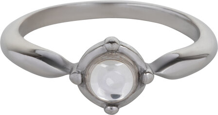 Charmin&rsquo;s Ronde Ring met Doorzichtige Witte Shiny Steen Staal R1165