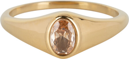 Charmin&rsquo;s R1091 Birthstone zegelring November Oval Champagne Topaz Stone Goldplated