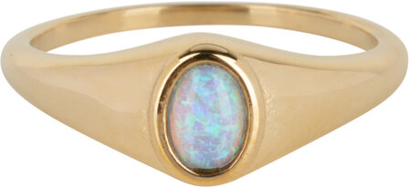 Charmin&rsquo;s R1090 Birthstone zegelring October Opal Oval Stone Goldplated