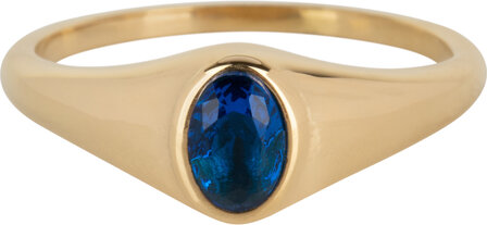 Charmin&rsquo;s R1089 Birthstone zegelring September Blue Sapphire Oval Stone Goldplated