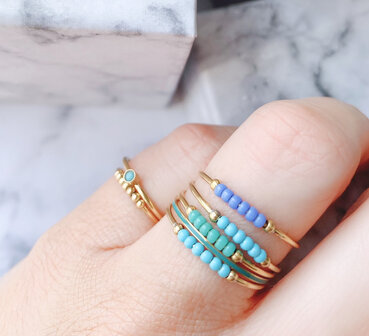 R0984 Anxiety Ring Palm Blue Beads Goldplated 