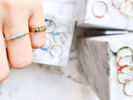 R0984 Anxiety Ring Palm Blue Beads Goldplated 