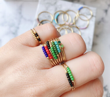 R0983 Anxiety Ring Palm Dark Blue Beads Goldplated 