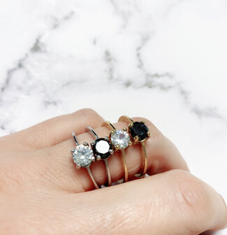 Charmin&rsquo;s Classic Princess Black Ring Staal R1194