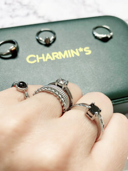 Charmin&rsquo;s Classic Princess Black Ring Staal R1194