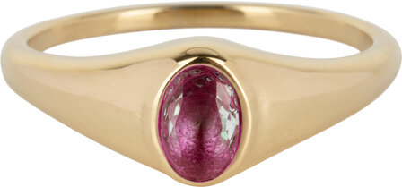 Charmin&rsquo;s R1087 Birthstone zegelring July Fuchsia Ruby Oval Stone Goldplated