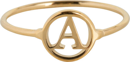 Charmin&rsquo;s initialen open ronde zegelring Goldplated R1121 Letter A