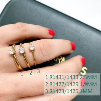 Charmin&rsquo;s Klassieke Solitair 1mm Ring Witte Steen Staal R1422