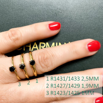 Charmin&rsquo;s Klassieke Solitair 1mm Ring Witte Steen Staal R1422