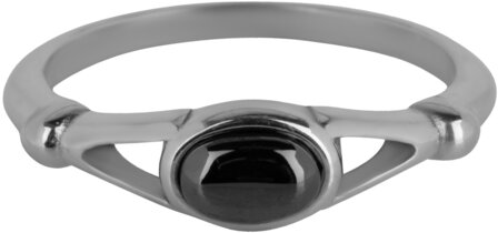 Charmin&rsquo;s Ovale Elegante Ring met Zwarte Edelsteen Staal R1157