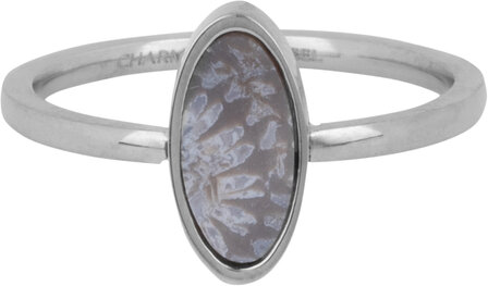 Charmin&#039;s Ovale Zegelring met Ovale Koraal Fossiel Edelsteen Staal R1275
