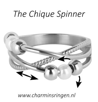 Charmin&#039;s Gedraaide Ring Balletjes en Parels Anxiety Fidget Staal R1362