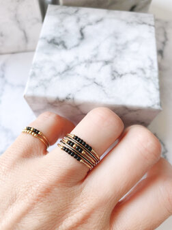 R0990 Anxiety Ring Palm BlackBeads Goldplated 