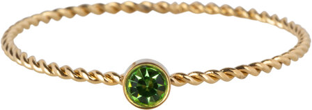 Charmin&#039;s Goudkleurig Gedraaide Birthstone Ring Donker Groen Kristal Staal R1449