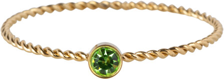 Charmin&#039;s Goudkleurig Gedraaide Birthstone Ring Licht Groen Kristal Staal R1443