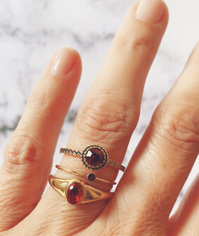 Charmin&#039;s Goudkleurige Ring Birthstone Januari Garnet Rode Kristal Iconic Vintage R1101 