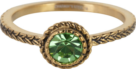 Charmin&#039;s Goudkleurige Ring Birthstone Augustus Lichtgroene Kristal Staal Iconic Vintage R1097