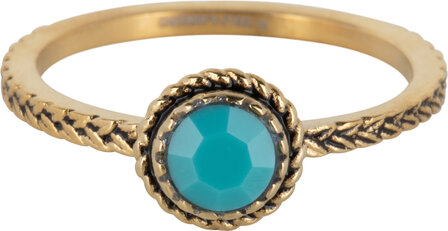 Charmin&#039;s Goudkleurige Ring Birthstone December Turkoois Kristal Staal Iconic Vintage R1100