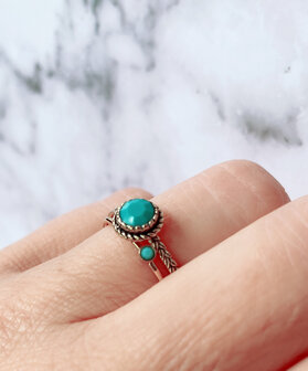 Charmin&#039;s Goudkleurige Ring Birthstone December Turkoois Kristal Staal Iconic Vintage R1100