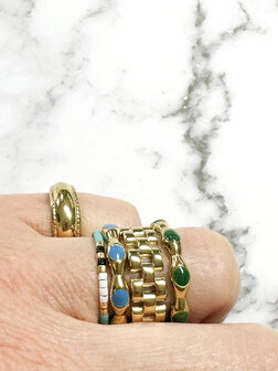 Charmin&#039;s Miyuki Beads Gold White Blue Black Anxiety Fidget Ring R1535