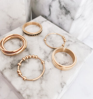 R1064 Classic Anxiety Fidget Ring 5 Balletjes Goudkleurig
