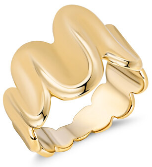 Charmin&#039;s Gold-Colored Chunky Ring with Wave Design R1784 &ndash; Flowing and Powerful