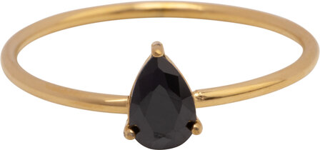 Charmin&#039;s Goudkleurige Ring met Druppelvormig Zwart Kristal Steentje R1752 &ndash; Statement Style 