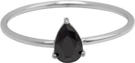 Charmin&#039;s Stalen Ring met Druppelvormig Zwart Kristal Steentje R1742 &ndash; Mysterieus Chic 