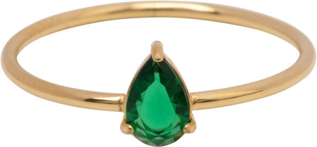 Charmin&#039;s Goudkleurige Ring met Druppelvormig Donker Groen Kristal Steentje R1751 &ndash; Groene Luxe 