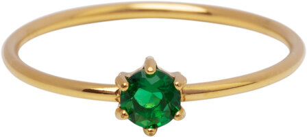 Charmin&#039;s Goudkleurige Ring Rond Donkergroen Steentje Crystal R1711 &ndash; Diepgroen Detail