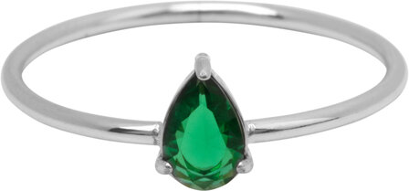 Charmin&#039;s Stalen Ring met Druppelvormig Donker Groen Kristal Steentje R1741 &ndash; Klassiek Groen 