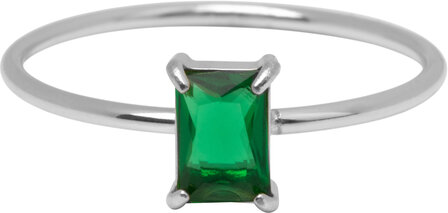 Charmin&#039;s Stalen Ring Rechthoekig Donkergroen Steentje R1721 &ndash; Groene Glamour 