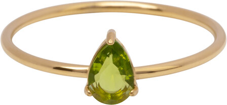 Charmin&#039;s Goudkleurige Ring met Druppelvormig Licht Groen Kristal Steentje R1750 &ndash; Naturel Design 
