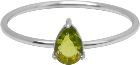 Charmin&#039;s Stalen Ring met Druppelvormig Licht Groen Kristal Steentje R1740 &ndash; Natuurlijke Touch  