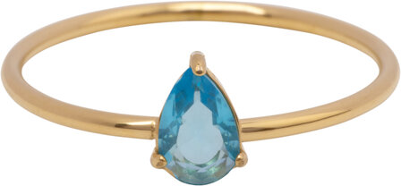 Charmin&#039;s Goudkleurige Ring met Druppelvormig Licht Blauw Kristal Steentje R1749 &ndash; Hemelse Frisheid 