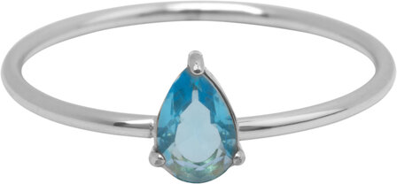 Charmin&#039;s Stalen Ring met Druppelvormig Licht Blauw Kristal Steentje R1739 &ndash; Fris Design 