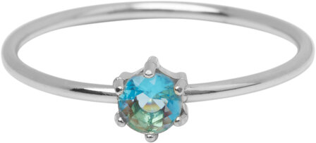 Charmin&#039;s Stalen Ring Rond Lichtblauw Steentje Crystal R1699 &ndash; Fris Blauw Accent