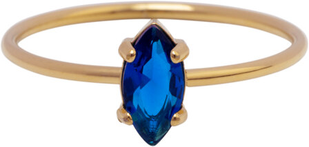 Charmin&#039;s Goudkleurige Ring met Ellipsvormig Donkerblauw Kristal R1688&ndash; Diep en Sierlijk