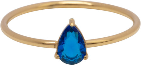 Charmin&#039;s Goudkleurige Ring met Druppelvormig Donker Blauw Kristal Steentje R1748 &ndash; Nachtelijke Glans 