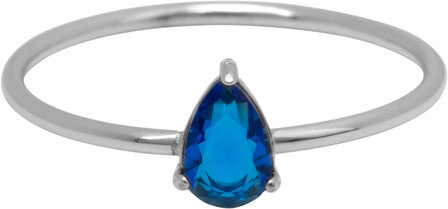 Charmin&#039;s Stalen Ring met Druppelvormig Donker Blauw Kristal Steentje R1738 &ndash; Diepe Elegant 