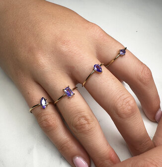Charmin&#039;s Goudkleurige Ring Rechthoekig Lila Steentje R1727 &ndash; Zachte Glamour 