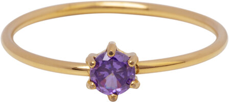 Charmin&#039;s Goudkleurige Ring Rond Lila Steentje Crystal R1707 &ndash; Zacht Goudaccent