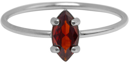 Charmin&#039;s Stalen Ring met Ellipsvormig Ruby Rood Kristal Steentje R1676 &ndash; Diep en Elegant
