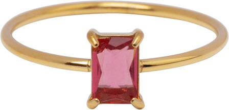 Charmin&#039;s Goudkleurige Ring Rechthoekig Roze Steentje R1725 &ndash; Zacht Contrast 