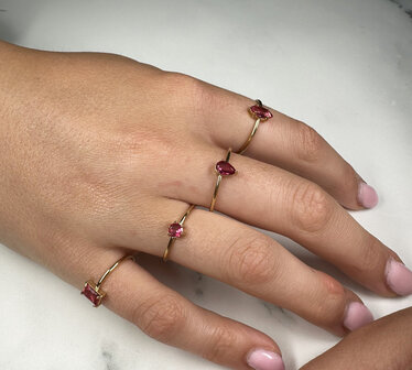 Charmin&#039;s Goudkleurige Ring Rond Roze Steentje Crystal R1705 &ndash; Zoet &amp; Chic