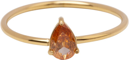Charmin&#039;s Goudkleurige Ring met Druppelvormig Champagne Kristal Steentje R1744 &ndash; Warme Luxe 