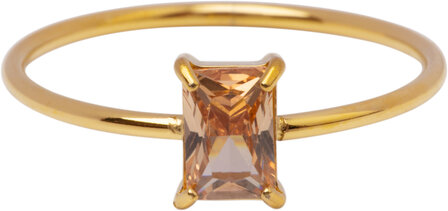 Charmin&#039;s Goudkleurige Ring Rechthoekig Champagne Steentje R1724 &ndash; Gouden Harmonie 