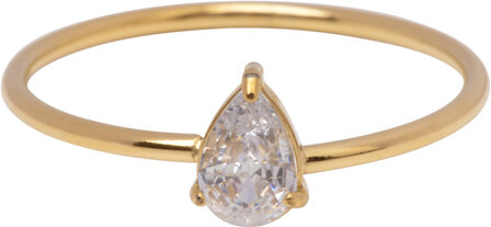 Charmin&#039;s Goudkleurige Ring met Druppelvormig Wit Kristal Steentje R1743 &ndash; Tijdloze Elegantie 